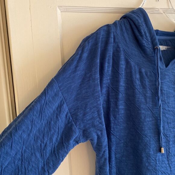 Soft Surroundings Blue Hooded Pullover Top Size Medium - Picture 6 of 10